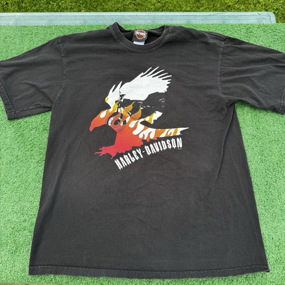 Harley Davidson Salem Oregon T Shirt Eagle Flames Black Mens Size L
